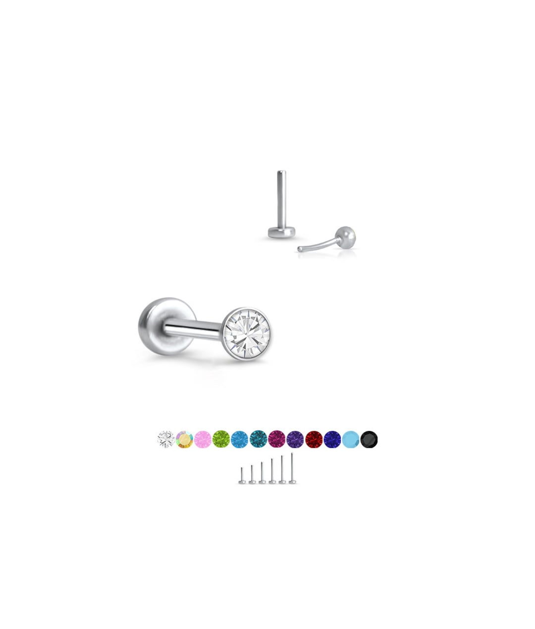 316 Stainless Steel Labret Style Nose Ring Monroe Stud Threadless Push Pin 1.5mm Glued CZ. 5mm 6mm 7mm 8mm 9mm 10mm Post Length 20G 18G Etsy