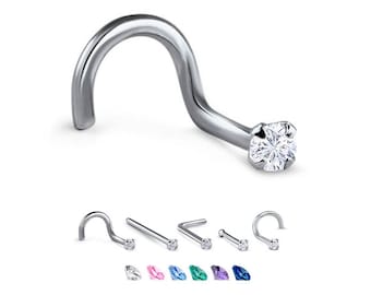 Titanium Nose Ring, Stud, Screw or L Bend, 2mm Round. Choose Your Color Style and Gauge 18G, 20G, 22G. Backing Included.
