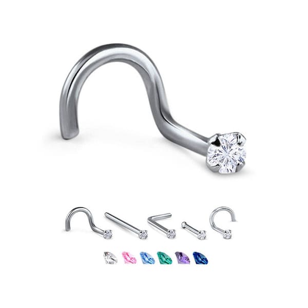 Titanium Nose Ring, Stud, Screw or L Bend, 2mm Round. Choose Your Color Style and Gauge 18G, 20G, 22G. Backing Included.