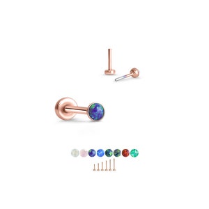 316 Stainless Steel, Rose Gold Plated Labret Nose Ring Monroe Stud Threadless Push Pin 1mm Opal Glued. 5mm 6mm 7mm 8mm 9mm 10mm Posts.