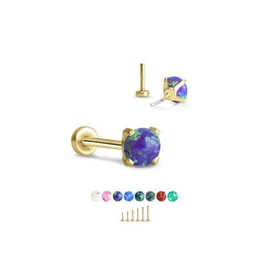 316 Stainless Steel Yellow Gold Plated Labret Nose Ring Monroe Stud Threadless Push Pin 4mm Opal.  5mm 6mm 7mm 8mm 9mm 10mm. 20G 18G 16G