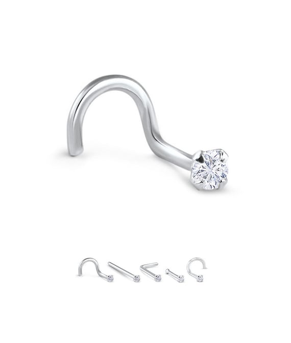 20G 14K white gold nose stud with moissanite – Ashley Piercing Jewelry