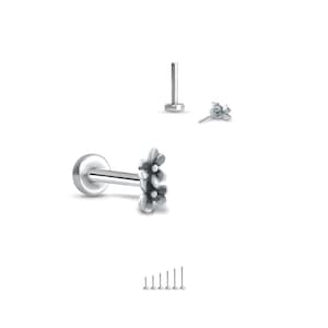 316L Surgical Steel, Yellow or Rose Gold Labret Style Nose Ring Stud Threadless Push Pin Post Double Flower 20G, 18G, 16G