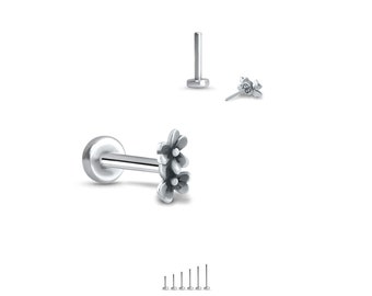 316L Surgical Steel, Yellow or Rose Gold Labret Style Nose Ring Stud Threadless Push Pin Post Double Flower 20G, 18G, 16G