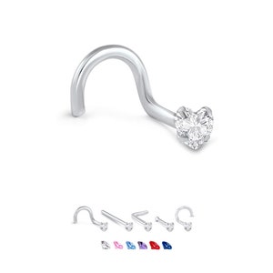 316L Surgical Steel Nose Ring, Screw, L Bend Stud or Nose Bone, Heart Design Choose Color & Style 18G, 20G, 22G. Backing Included.
