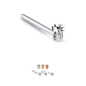 925 Sterling Silver or 18K Yellow or Rose Gold Plated Nose Stud Straight, LBend, Nose Bone Ring Hawaiian Tropical Pineapple 22G