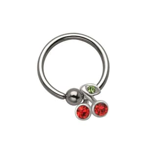 316L Surgical Steel, Titanium Captive Bead Ring Nose Ring Helix, Tragus, Ear Cartilage. Cherry Hoop 1/4&quot; 9/32&quot; 5/16&quot; 3/8&quot; 22G 20G 18G 16G