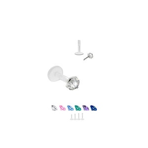 May include: Clear acrylic body jewellery with a single clear gem. The jewellery is available in a variety of colours, including clear, pink, blue, green, and purple.