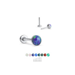 316 Stainless Steel Labret Style Nose Ring Monroe Stud Threadless Push Pin 2.5mm Opal Glued.  5mm 6mm 7mm 8mm 9mm 10mm Posts. 20G 18G 16G