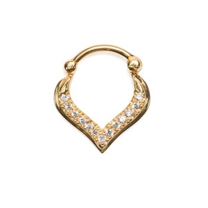 Chapado en oro 925 Sterling Silver Septum Clicker Ear Cartílago Helix Daith Hoop Nose Ring Bisagra Tear Drop 3/8 &quot;16G