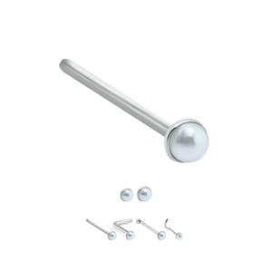 925 Sterling Silver Nose Stud Straight, LBend, Screw, Nose Bone Ring 1.5mm, 2mm Faux Pearl 22G. FREE Backing.