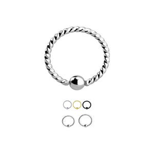 May include: Silver twisted ring with a ball closure. The ring is available in silver, gold, and black.