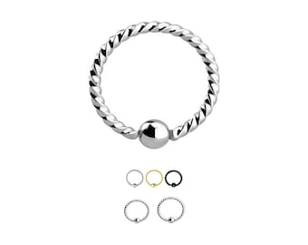 316L Surgical Steel, Black, Gold PVD Plated Annealed Fixed CBR Captive Style Bead Nose Ring Twisted Hoop Choose Size 1/4" 5/16" 3/8" 20G