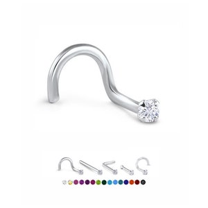 925 Sterling Silber Nasenstecker Ring 1 mm, 1,5 mm, 2 mm, 2,5 mm oder 3 mm Prong Set CZ. 22G. FREE Backing.