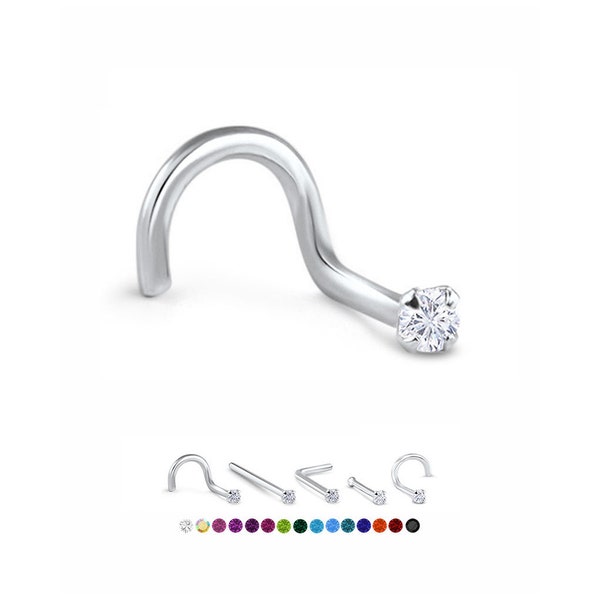925 Sterling Silver Nose Stud Ring 1mm, 1.5mm, 2mm, 2.5mm or 3mm Prong Set CZ. 22G. FREE Backing.