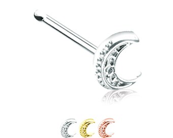 316L Surgical Steel, Gold or Rose Gold Plated, Nose Ring, Stud, Nose Bone, Moon Design. Choose Your Color, 20G.