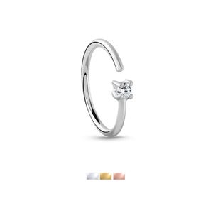 925 Sterling Silver, Yellow or Rose Gold Plated Continuous Seamless Nose Ring Helix Daith Ear Cartilage 1.5mm Stone Hoop 5/16", 3/8" 20G