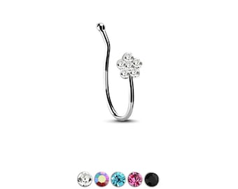 925 Sterling Silver Fake Septum Faux Nose Ring Non Pierced Clip On Hoop Flower CZ