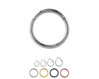 316L Surgical Steel Septum Clicker Cartilage Helix Daith Hoop Nose Ring Hinged 1/4", 9/32" 5/16", 3/8" Black, Gold, Rose Gold, Steel 18G 20G