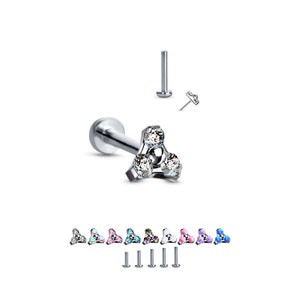 Titanium Labret Style Nose Ring Monroe Stud Threadless Push Pin Trinity. 4mm, 5mm 6mm 7mm 8mm 9mm, 10mm Post Lengths 20G 18G 16G
