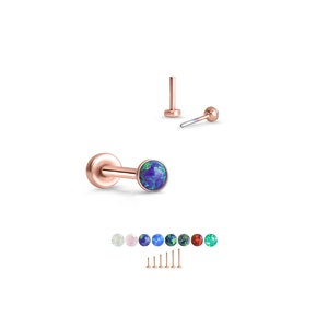 316 Edelstahl, Rose Gold überzogen Labret Nasenring Monroe Stud Threadless Push Pin 1.5mm Opal geklebt. 5mm 6mm 7mm 8mm 9mm 10mm Pfosten.