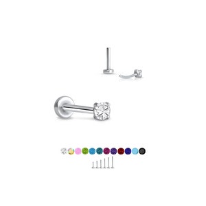 316 Stainless Steel Labret Style Nose Ring Monroe Stud Threadless Push Pin 1.5mm CZ.  5mm 6mm 7mm 8mm 9mm 10mm Post Lengths 20G 18G