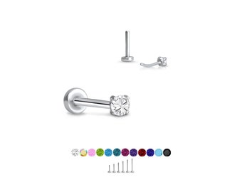 316 Stainless Steel Labret Style Nose Ring Monroe Stud Threadless Push Pin 1.5mm CZ.  5mm 6mm 7mm 8mm 9mm 10mm Post Lengths 20G 18G