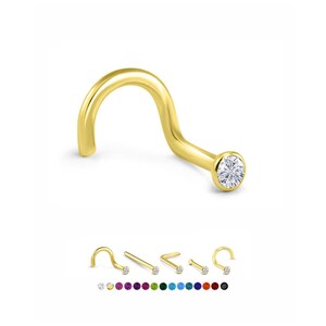 18KT Yellow Gold Plated 925 Sterling Silver Nose Stud Ring 1mm, 1.5mm, 2mm, 2.5mm or 3mm Glued CZ. 22G. FREE Backing.