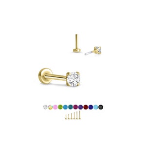 316 Edelstahl Gelb Gold überzogen Labret Nasenring Monroe Stud Threadless Push Pin 2mm CZ. 5mm 6mm 7mm 8mm 9mm 10mm Posts 20G 18G 16G