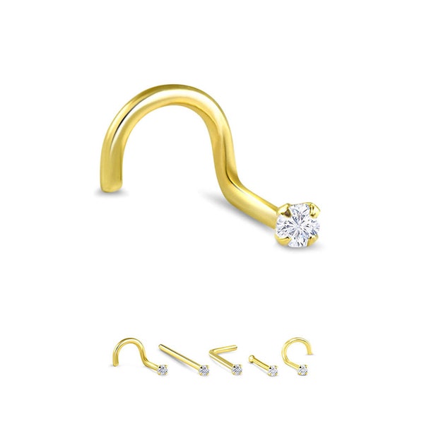 Gold Plated 316L Surgical Steel Clear Prong Set 1.5mm, 2mm, 2.5mm, 3mm CZ - Choose Your Size, Style & Gauge 18G 20G 22G FREE Backing