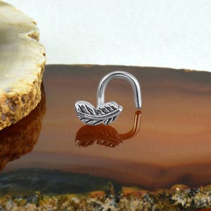 316L Surgical Steel Nose Ring, Stud, Screw or L Bend, Feather Design. Choose Your Color & Style, 20G. Backing Included.