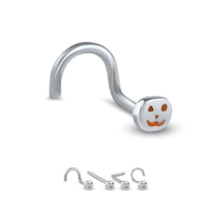 316L Surgical Steel Nose Ring, Stud, Screw, L Bend Halloween Pumpkin. Choose Your Style, 20G.
