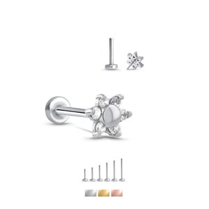 316L Surgical Steel, Yellow or Rose Gold Labret Style Nose Ring Stud Threadless Push Pin Post Large Flower 20G, 18G, 16G