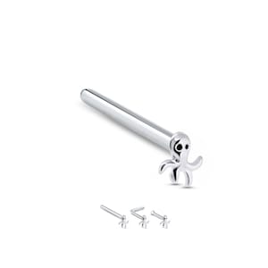 925 Sterling Silver Nose Stud Straight, LBend, Nose Bone Ring Octopus 22G. FREE Backing.