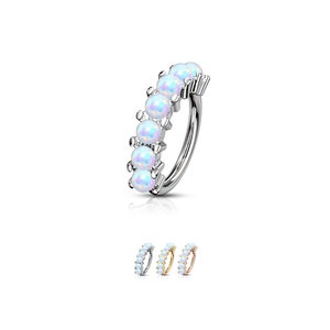 316L Surgical Steel, Gold, Rose Gold, Nose Ring Hoop Daith Helix Ear Cartilage Faux Opal Hoop 5/16&quot; 20G