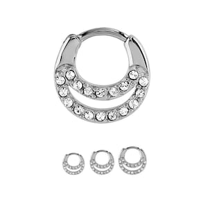 316L Surgical Steel Septum Clicker Ear Cartilage Helix Daith Hoop Nose Ring Hinged 1/4", 5/16", 3/8" Clear CZ 14G, 16G