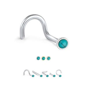 316L Surgical Steel or Gold Plated, Nose Ring, Stud, Screw, L Bend or Nose Bone, Turquoise Stone. Choose Your Color & Style, 20G.