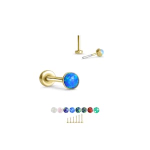 316 Stainless Steel, Yellow Gold Plated Labret Nose Ring Monroe Stud Threadless Push Pin 2mm Opal Glued. 5mm 6mm 7mm 8mm 9mm 10mm Posts.