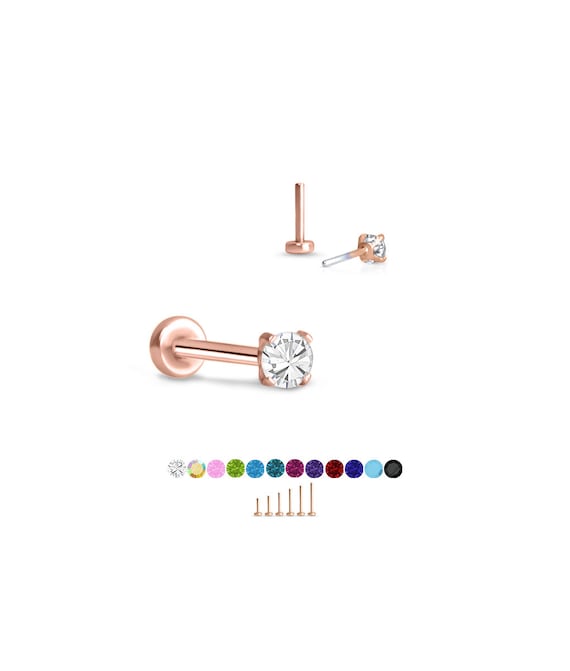 14K Sold Yellow Gold Labret Style Nose Rng Monroe Stud Threadless