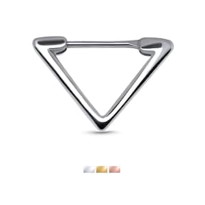 925 Sterling Silver, Gold, Rose Gold Plated Septum Clicker Ear Cartilage Helix Daith Hoop Nose Ring Hinged Chevron Triangle 5/16" 16G