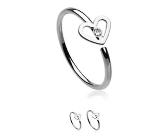 316L Surgical Steel Nose Ring Hoop Daith Helix Ear Cartilage Heart Nose Hoop Choose Your Size 5/16", 3/8" 20G