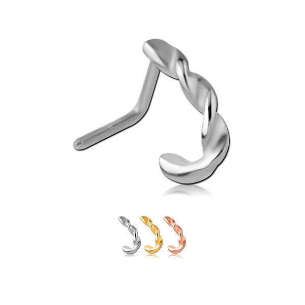 316L Surgical Steel, Gold or Rose Gold, Nose Hugger® Nose Ring, Straight Stud, L Bend L Shape Screw Bone Twist Choose Your Style & Color 20G