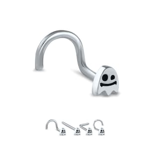 May include: Silver nose ring with a small ghost charm. The ghost has a smiling face and is outlined in black.