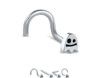 316L Surgical Steel Nose Ring, Stud, Screw, L Bend Halloween Ghost. Choose Your Style, 20G.