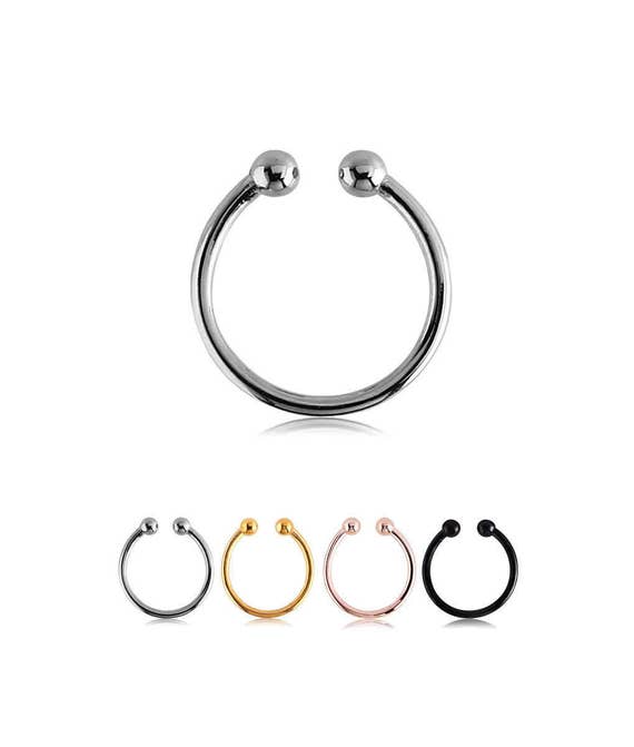  Junkin 12 Pieces nose ring chain Jewelry Stainless Steel Nose  Chain Nose Cuff Fake Septum Fake Nose Ring Hoop Fake Septum Ring Non Piercing  Nose Rings Gold for Women and Men 