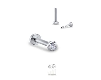 Acier chirurgical 316L Titanium Labret Style Nez Monroe Stud Push Pin Post 1.5mm, 2mm, 2.5mm, 3mm Clear Stone-Choose Your Size 1/4", 5/16" 18G