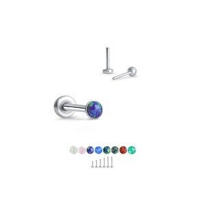 316 Stainless Steel Labret Style Nose Ring Monroe Stud Threadless Push Pin 1mm Opal Glued.  5mm 6mm 7mm 8mm 9mm 10mm Posts. 20G 18G