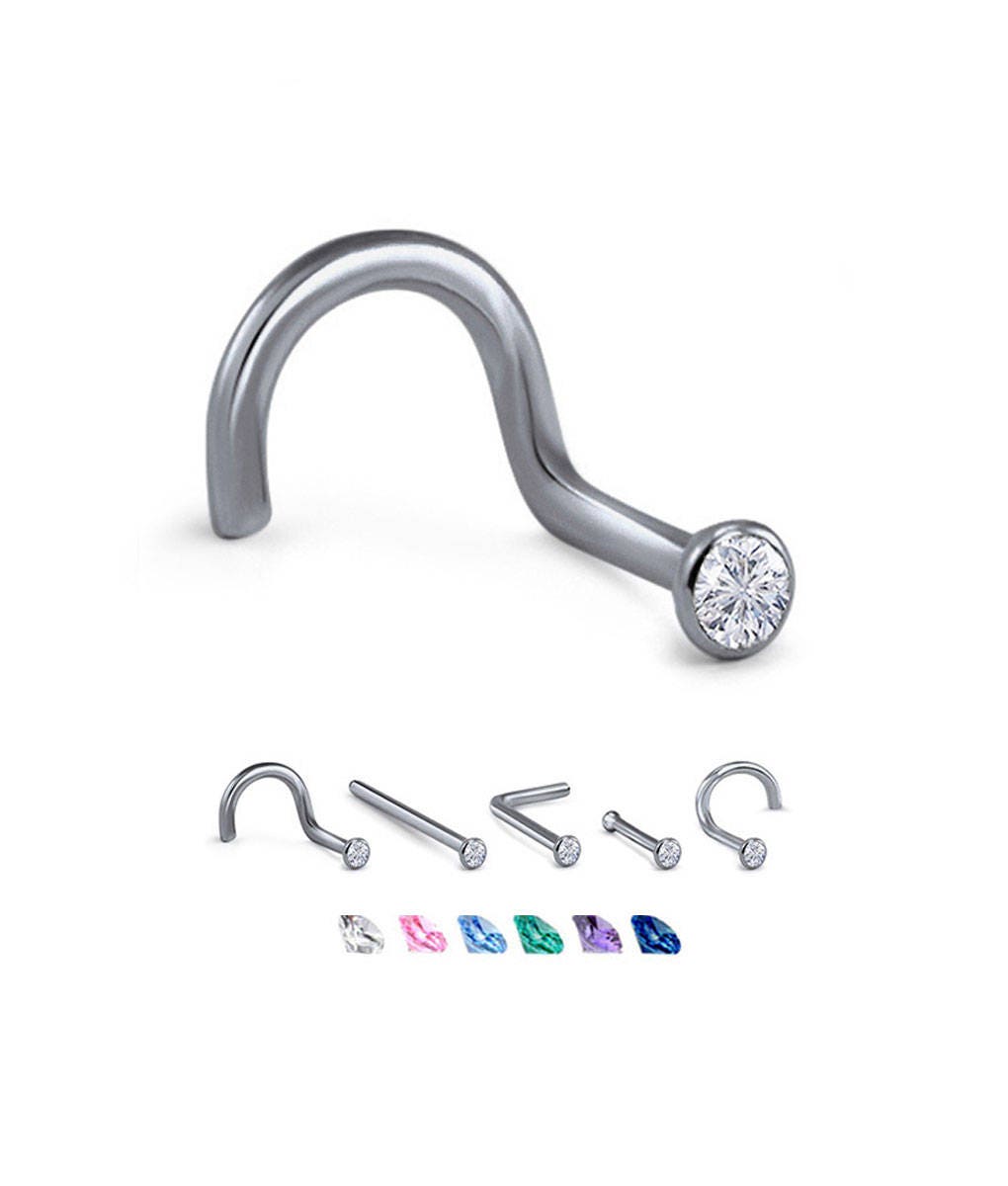 ZS 20G Corkscrew Nose Rings Surgical Steel L-Shaped Nose Studs Bat Skull  Nose Bone Stud Nose Piercing Jewelry for Women