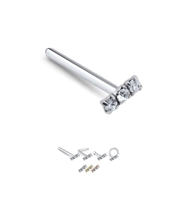 925 Sterling Silver Nose Stud Straight L Bend Nose Ring Heart CZ 22G 