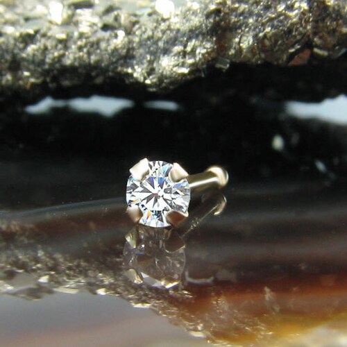 14K Gold Bezel Set Jeweled Open Hoop Nose Ring In Box - Quality - Foto 7